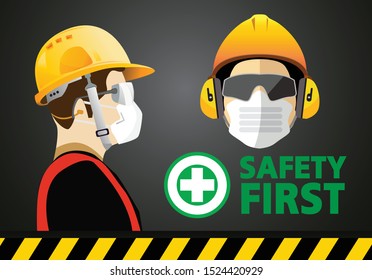 safety equipment, construction concept, Yellow safety hard hat. Vector illustration