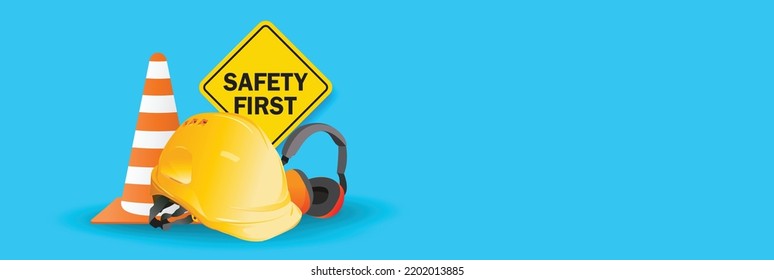 safety equipment, construction concept, Yellow safety hard hat. Vector illustration