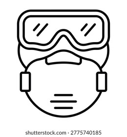 Safety equipment icon featuring goggles and respirator mask for protection in hazardous work environments, respirator