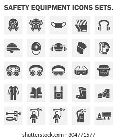 Safety equipment icon or personal protective equipment (PPE) in industrial work. Consist of air purifying respirator, helmet, earmuff, shield, glasses, fire resistant clothing etc. For protect wearer.