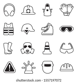 Safety Equipment Icons. Line With Fill Design. Vector Illustration.
