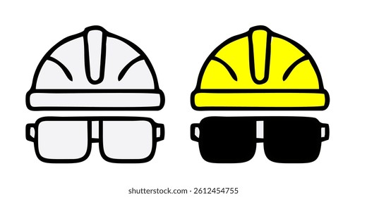 Safety equipment meticulously arranged hard hat, protective gloves, and safety goggles on a workbench. High-resolution, studio lighting
