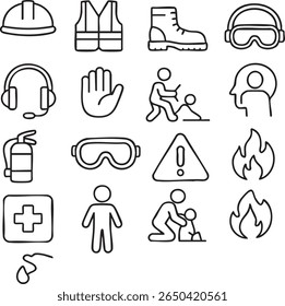 Safety equipment personal protective equipment ppe construction safety work safety health safety icons set on transparent background