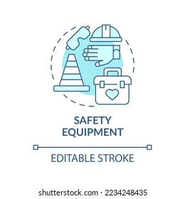 Safety equipment turquoise concept icon. Staff health. Avoiding job injuries tip abstract idea thin line illustration. Isolated outline drawing. Editable stroke. Arial, Myriad Pro-Bold fonts used