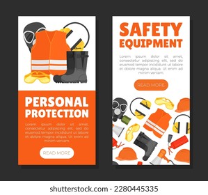 Safety Equipment Web Banner Design with Personal Protection Gear Vector Template