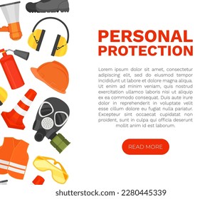 Safety Equipment Web Banner Design with Personal Protection Gear Vector Template