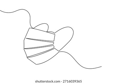 Safety face mask continuous one line drawing minimalist style vector outline for medical design