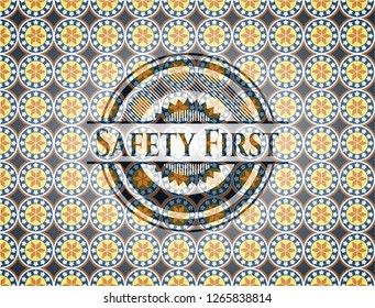Safety First arabesque style emblem. arabic decoration.