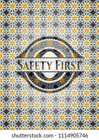 Safety First arabic emblem. Arabesque decoration.