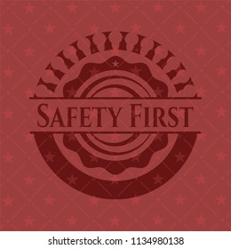 Safety First badge with red background