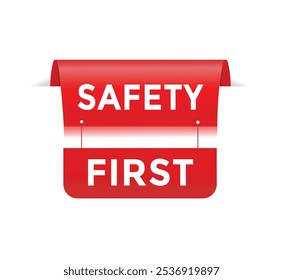 Sicherheit zuerst - Banner-Label Vektor Design Ankündigungsvorlage. flaches Design-Symbol.