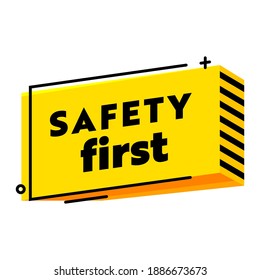 Banner de seguridad Primer símbolo creativo de moda o estilo de inicio de sesión aislado en fondo blanco., peligro de precaución de seguridad vial, vigilancia de peligro, elemento gráfico de accidentes cero. Ilustración de vectores lineales