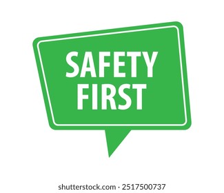 Seguridad primero con el Vector de burbujas de discurso de chat. Discurso, seguridad, burbuja, chat, icono, signo, primero, aislado, emergencia. Puede utilizar para la infografía, el Anuncio, el cartel, el Diseño web. Aislado sobre fondo blanco. 