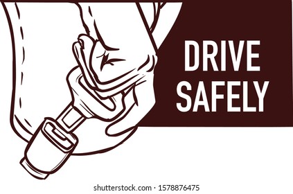 Safety First concept. Seat Belt. Man fasten buckle hands.
