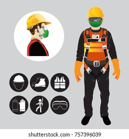 safety first, construction concept, health protection ,  safety worker equipment,  vector design