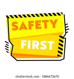 Safety First Creative Banner Trendy Linear Style Isolated on White Background. Work Safety Symbol or Sign, Road Caution Hazard, Danger Surveillance, Zero Accident Graphic Element. Vector Illustration