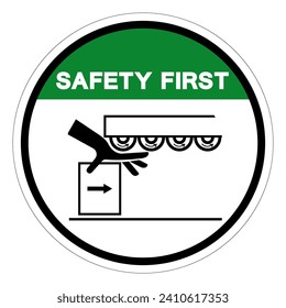 Safety First Drawing In Hand Crush Hazard Symbol Sign, Vector Illustration, Isolate On White Background Label .EPS10