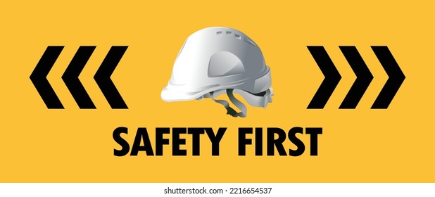 seguridad primero, casco de ingeniería en segundo plano, equipo de seguridad, concepto de construcción, diseño de vectores