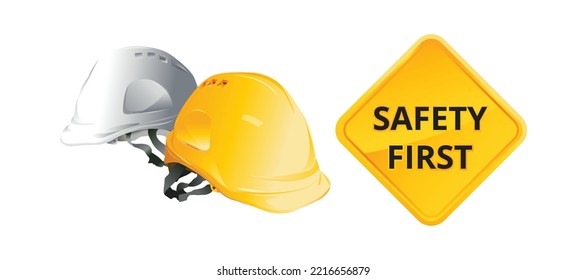 safety first, Engineer helmet on background, safety equipment, construction concept, vector design