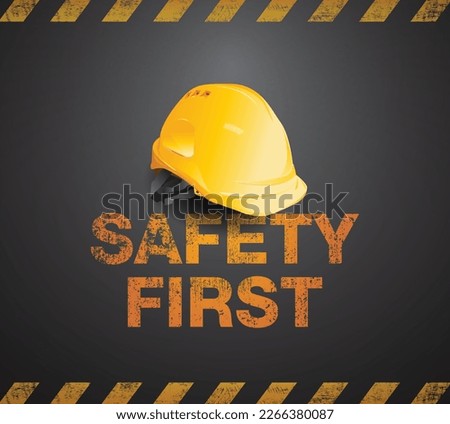 safety first, Engineer helmet on background, safety equipment, construction concept, vector design