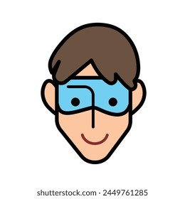 Safety first face eye protection glasses required colored outlined vector illustration isolated on square white background. Simple flat cartoon drawing.