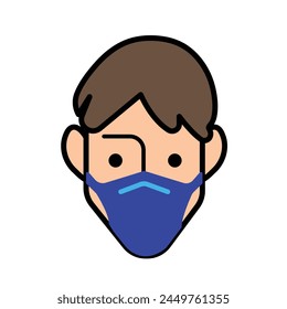 Safety first face mask for dust particles protection required colored outlined vector illustration isolated on square white background. Simple flat cartoon drawing.