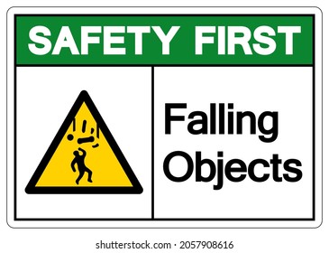 Safety First Falling Objects Symbol, Vector Illustration, Isolated On White Background Label. EPS10