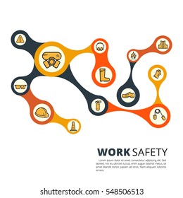 Safety first. Growth abstract background, circles, integrate flat icons. Connected symbols for guard, protection, safety or control concepts. Vector interactive illustration