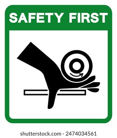 Safety First Hand Crush Roller Pinch Point Symbol Sign, Vector Illustration, Isolate On White Background Label .EPS10