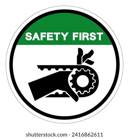 Safety First Hand Entanglement Notched Belt Drive Symbol Sign, Vector Illustration, Isolate On White Background Label .EPS10