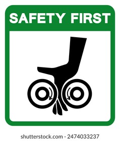 Safety First Hand Entanglement Rollers Symbol Sign, Vector Illustration, Isolate On White Background Label .EPS10
