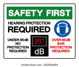 Safety First Hearing Protection Required Symbol Sign,Vector Illustration, Isolate On White Background Label. EPS10
