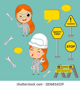 Safety first in industrial concept, flat cartoons color