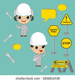 Safety first in industrial concept, flat cartoons color