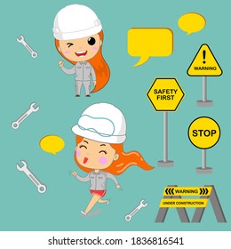 Safety first in industrial concept, flat cartoons color