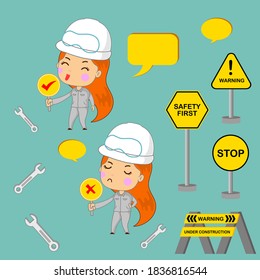 Safety first in industrial concept, flat cartoons color