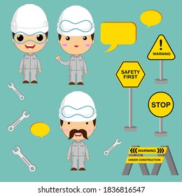 Safety first in industrial concept, flat cartoons color