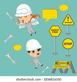 Safety first in industrial concept, flat cartoons color