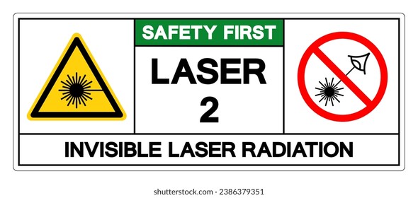 Sicherheitserster Laser 2 Invisible Laser Radiation Symbol Sign,Vektorgrafik, isoliert auf weißem Hintergrund Label. EPS10