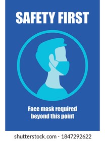 Safety first and man using facemask in seal stamp design of Covid 19 virus theme Vector illustration