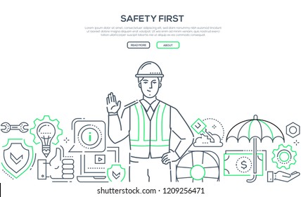 Safety first - modern line design style banner