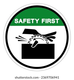 Safety First Moving Saw Blade On Swing Machine Can Cut Symbol Sign, Vector Illustration, Isolate On White Background Label .EPS10