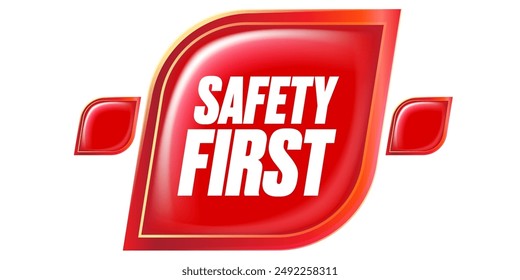 Plantilla de diseño de Botón y Anuncio de Web brillante rojo de primera seguridad. Logotipo de seguridad primero e icono con texto. Primera señal de seguridad