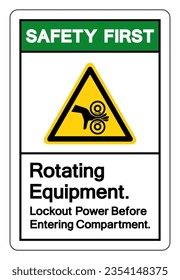 Safety First Rotating Equipment Lockout Power Before Entering Compartment Symbol Sign, Vector Illustration, Isolate On White Background Label. EPS10