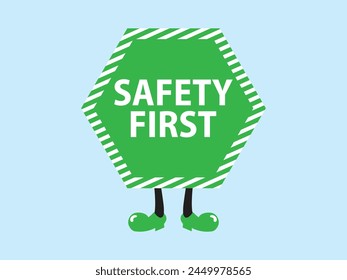 Safety first sign cartoon vector, Safety sign icon, safety symbol, safety signboard, be caution. Can use for infographic, banner, poster, web design. Isolated for graphic and web design.