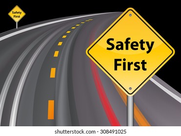 safety first sign, road background vector