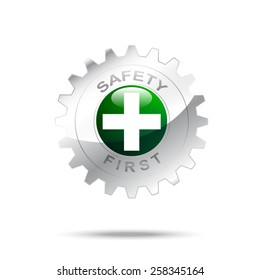 Safety first symbol on gear icon vector illustration