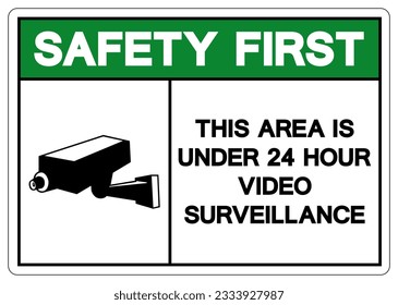 Seguridad En Primer Lugar Este Área Es Menor De 24 Horas Símbolo De Vigilancia De Vídeo, Ilustración Vectorial, Aislado En Etiqueta De Fondo Blanco. EPS10