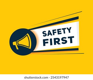 Safety fitst banner element with megaphone. vector design flat type.