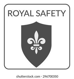 Safety flat symbol. Gray silhouette shield with royal fleur de lis on a white background. Service Concept. Logo Design for Security companies or agency. Protection idea. Security Logo template